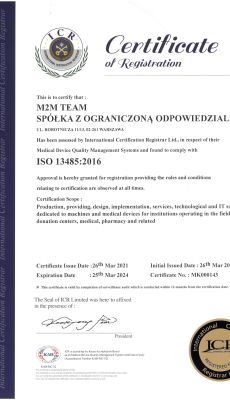 Quality management system for M2M Team with the ISO 13485:2016 standard has been successfully confirmed.