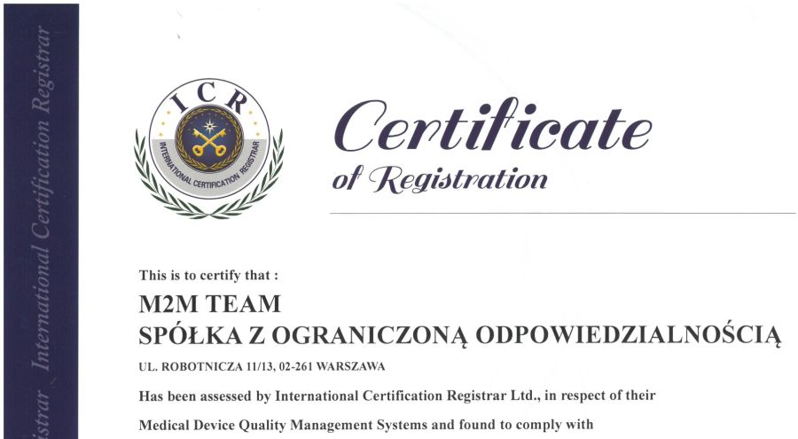 Quality management system for M2M Team with the ISO 13485:2016 standard has been successfully confirmed.